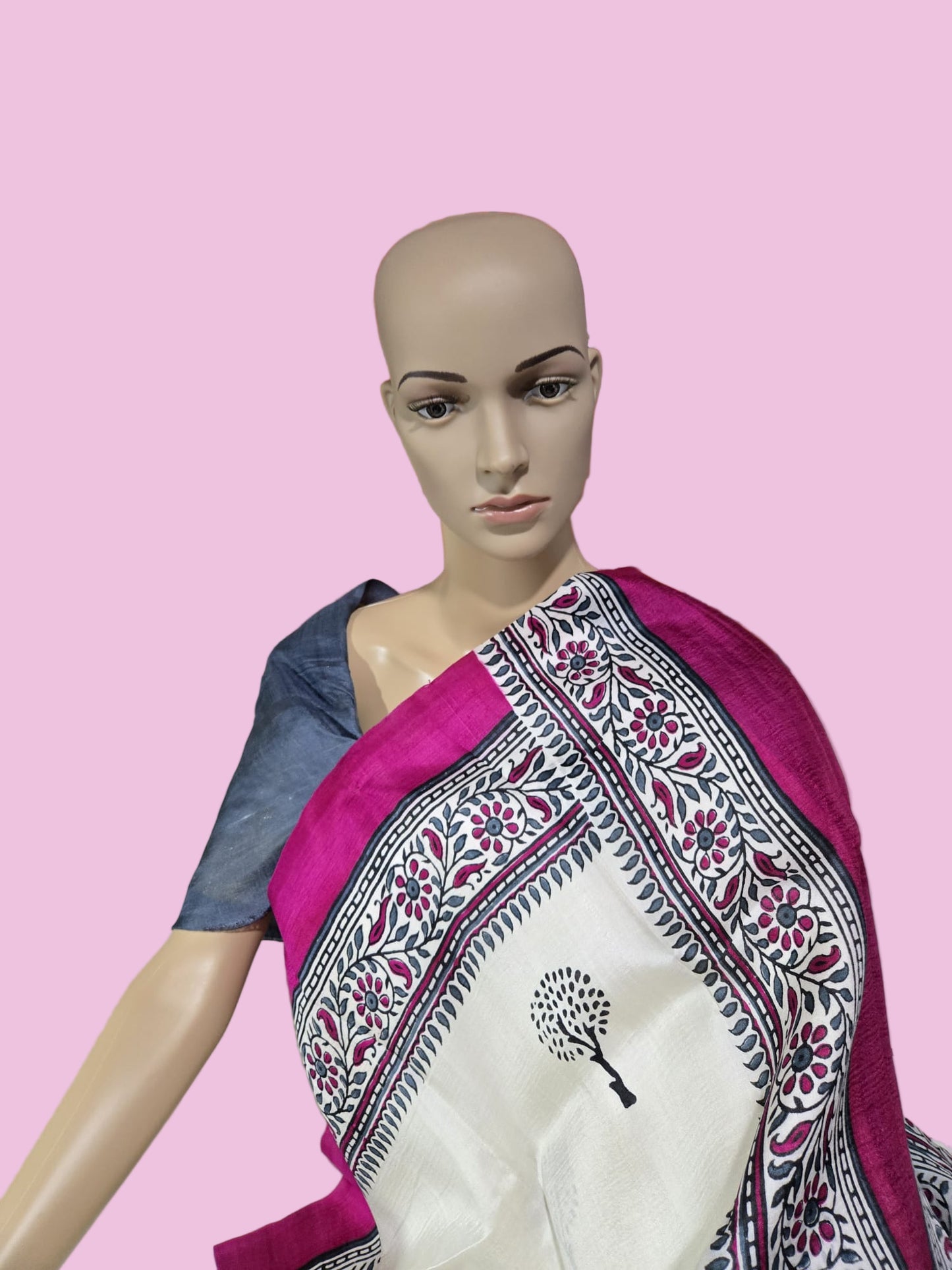 Pure  Jari Tussar Silk Saree with blouse piece and double shade border with Silk Mark