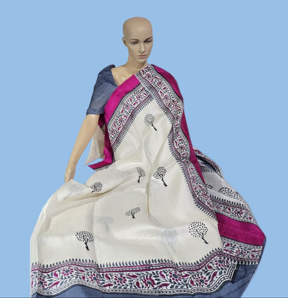 Pure  Jari Tussar Silk Saree with blouse piece and double shade border with Silk Mark