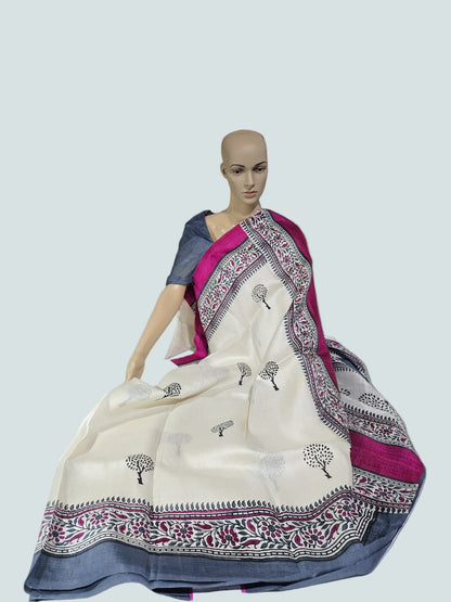 Pure  Jari Tussar Silk Saree with blouse piece and double shade border with Silk Mark