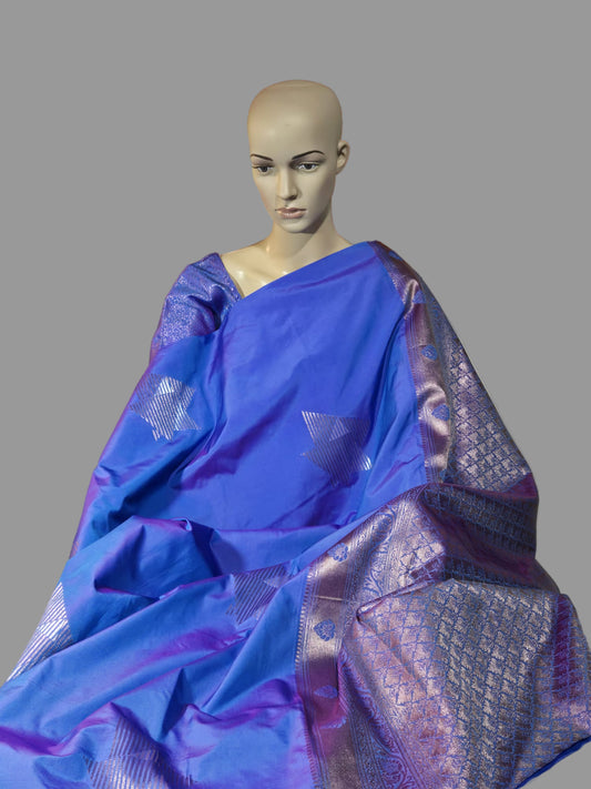 Semi Kanjeevaram Soft Silk Saree with Stitched Brocade Blouse – Elegant Traditional Wear Shipping from USA