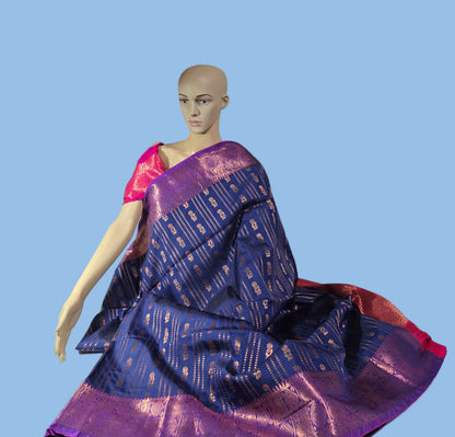 Elegant Semi Kanjeevaram Soft Silk Saree | Buttis Work & Contrast Pallu Online
