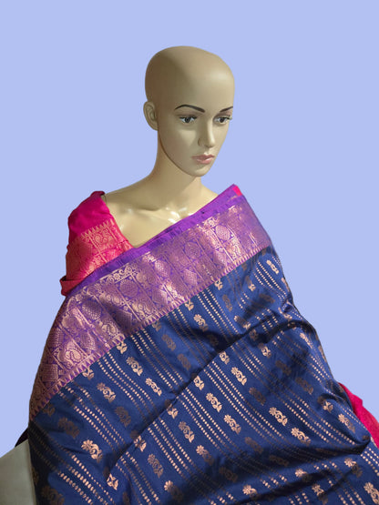Elegant Semi Kanjeevaram Soft Silk Saree | Buttis Work & Contrast Pallu Online