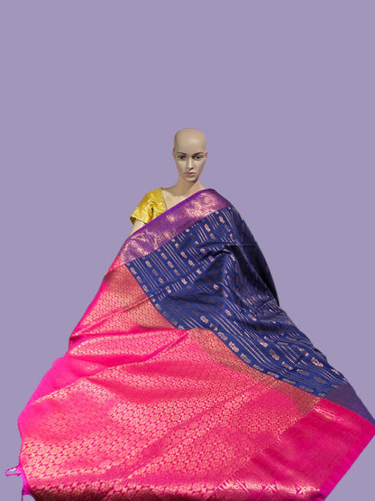 Elegant Semi Kanjeevaram Soft Silk Saree | Buttis Work & Contrast Pallu Online