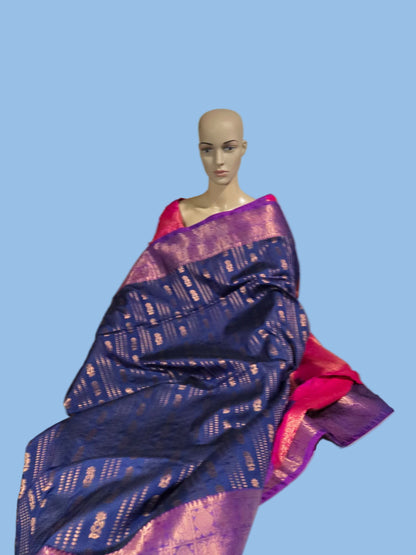 Elegant Semi Kanjeevaram Soft Silk Saree | Buttis Work & Contrast Pallu Online