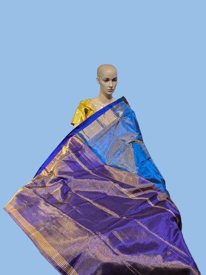 Tissue Silk Saree Handloom Pattu Saree with Dark Blue Blouse