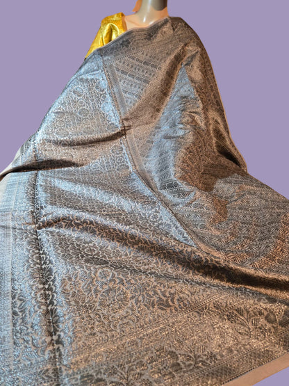 Light Grey Soft Georgette Banarasi Silk Saree beautiful work all over body