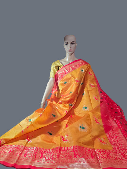 Yellow Art Silk Woven Banarasi Style Saree – Ethnic Indian Saree Online USA | Fast Shipping