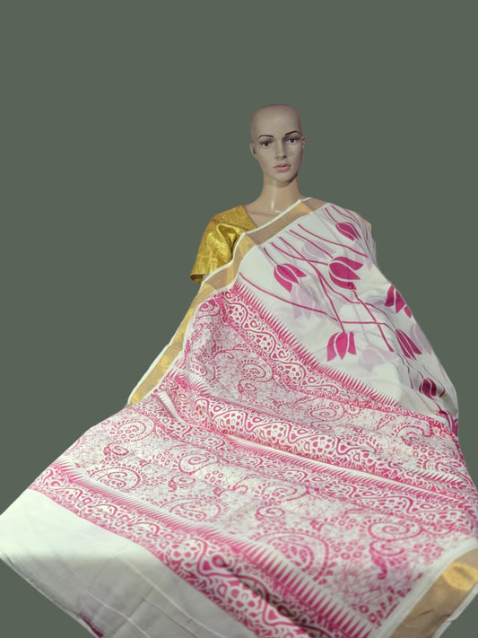 Traditional Indian Saree USA | Pure Cotton Sarees Buy from USA  – Pure cotton saree with blouse | Lotus Print Saree