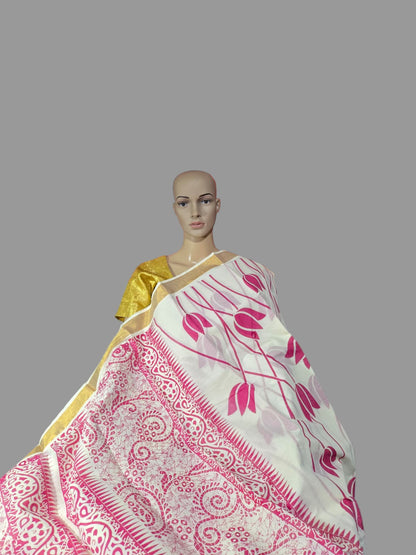Traditional Indian Saree USA | Pure Cotton Sarees Buy from USA  – Pure cotton saree with blouse | Lotus Print Saree