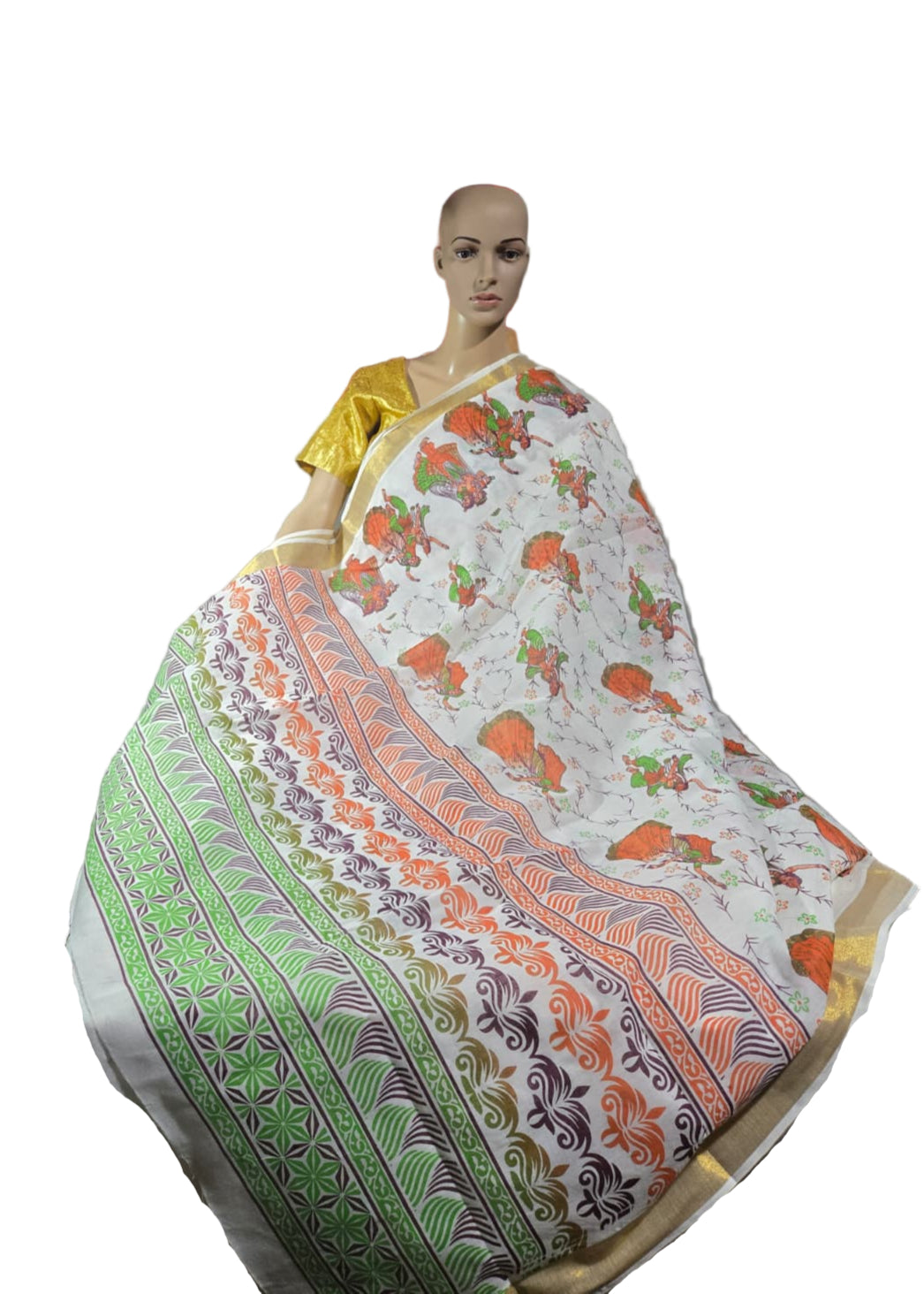 Radha Krishna Print Cotton Saree Buy Online | Pure Cotton Sarees Buy from USA  – Pure cotton saree with blouse | Radha Krishna Print