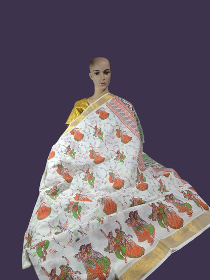 Radha Krishna Print Cotton Saree Buy Online | Pure Cotton Sarees Buy from USA  – Pure cotton saree with blouse | Radha Krishna Print