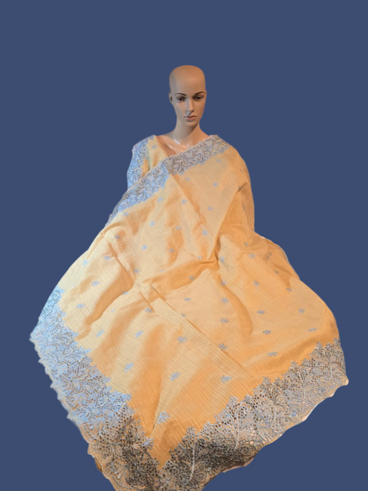 Ships from USA Exclusive Semi Jute Silk Saree with White Cutwork Border & Matching Blouse | Yellow Saree with blouse buy from USA