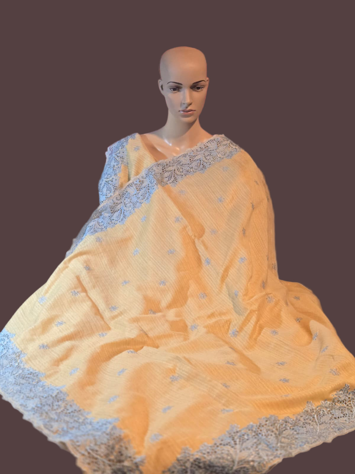 Ships from USA Exclusive Semi Jute Silk Saree with White Cutwork Border & Matching Blouse | Yellow Saree with blouse buy from USA