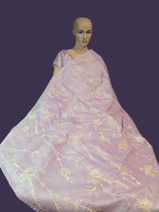 Exclusive Kota Silk Saree Appliqué Work – Buy Silky Kotta Saree with Thread Work & Chanderi Blouse – Ships from USA