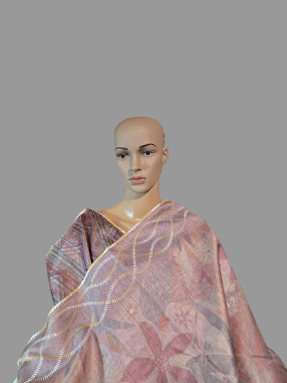 USA Shipping Buy Lavender Color Semi-Silk Saree with Digital Print & Beautiful Crochet Border