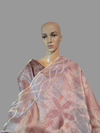 USA Shipping Buy Lavender Color Semi-Silk Saree with Digital Print & Beautiful Crochet Border