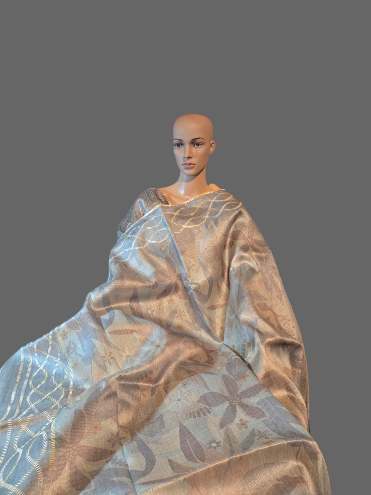 USA Shipping Buy Semi-Silk Saree with Digital Print & Beautiful Crochet Border- Green Grey color
