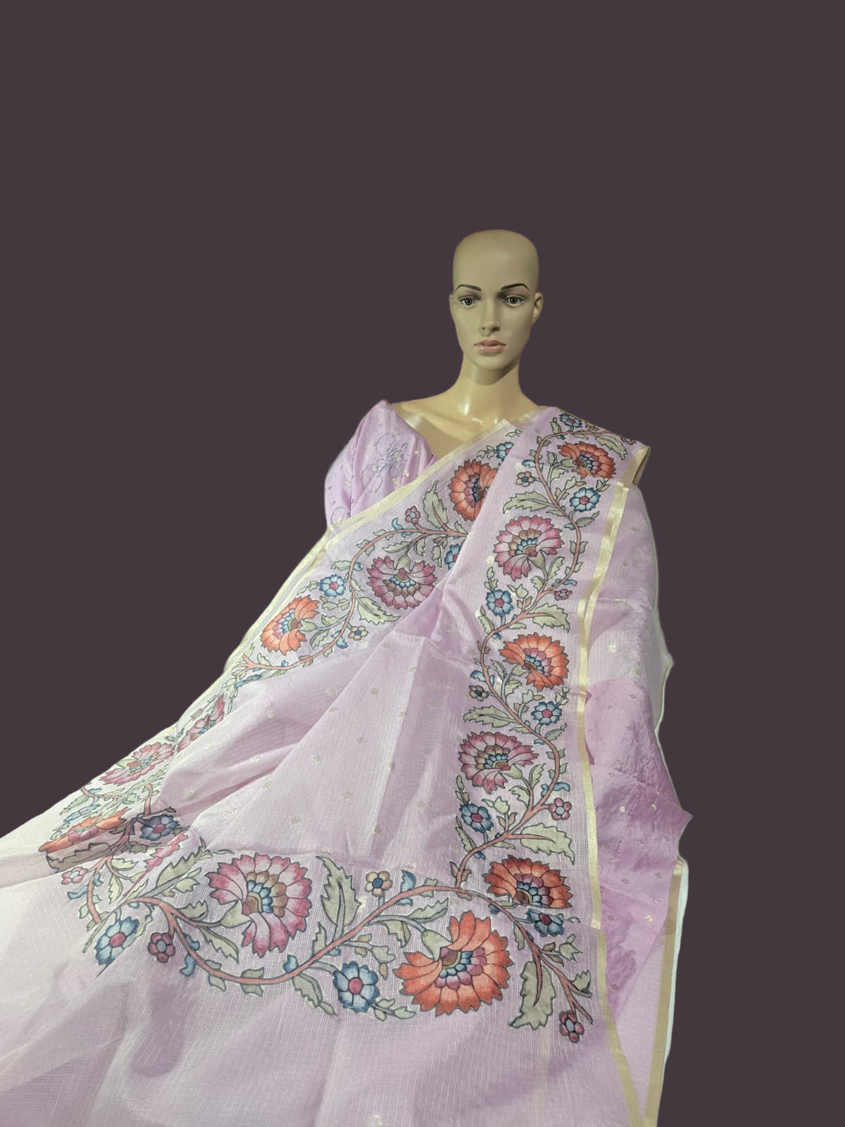 Exclusive Kota Silk Saree with Banarasi Buta & Kalamkari Appliqué – Luxury Indian Saree USA