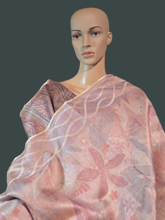 USA Shipping Buy Lavender Color Semi-Silk Saree with Digital Print & Beautiful Crochet Border