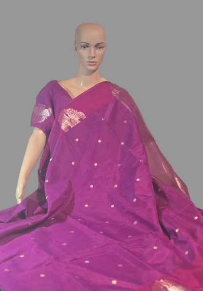 Soft Silk Saree with Zari-Woven Buttas & Elephant Design Border Purple | Elegant Wedding & Festive Saree – Fast Shipping from USA