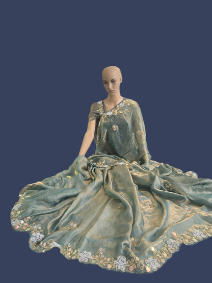 Premium Fancy Silk Saree with Sequin Brits Work & Arco Border Green– Buy from USA