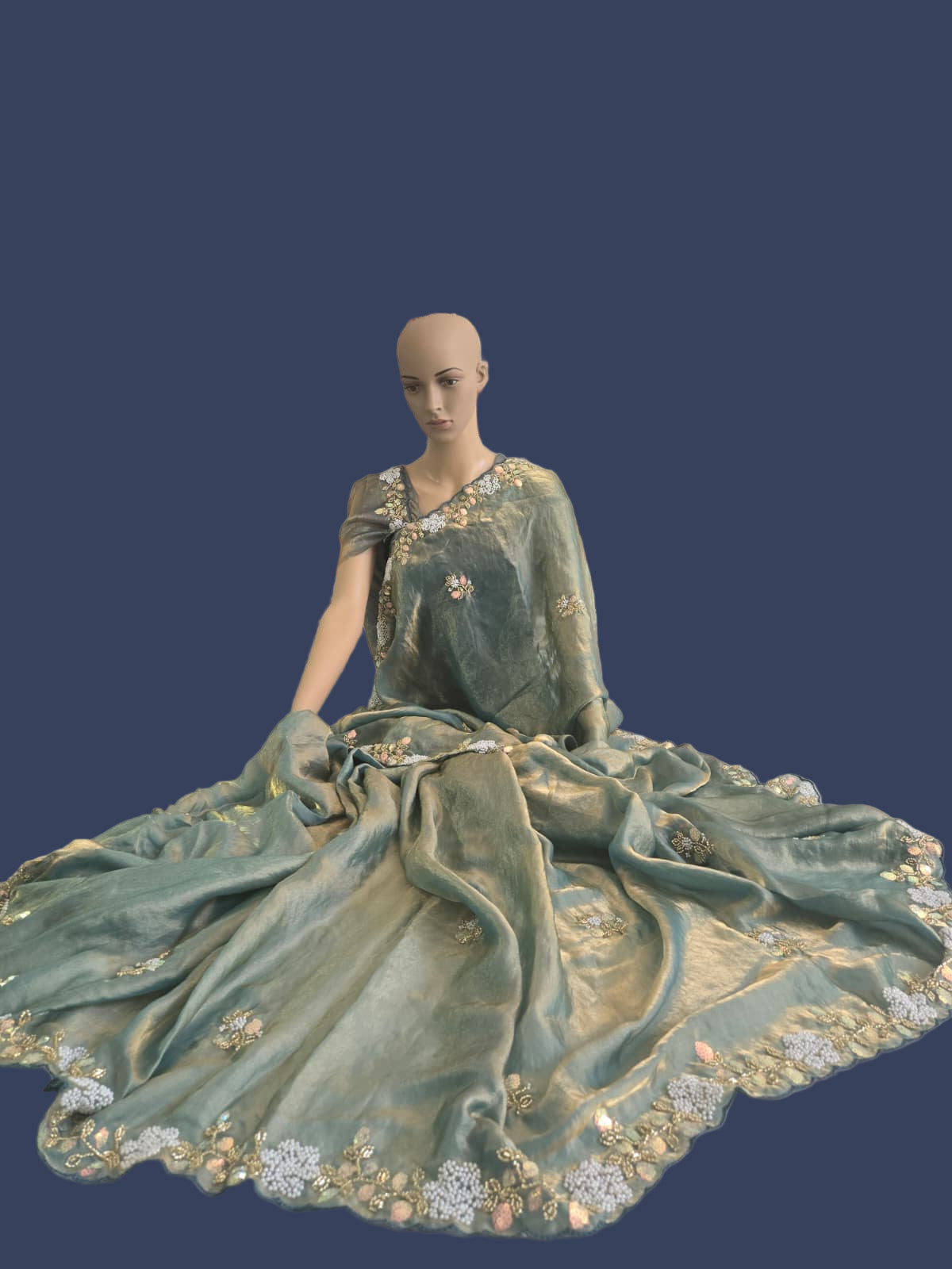 Premium Fancy Silk Saree with Sequin Brits Work & Arco Border Green– Buy from USA