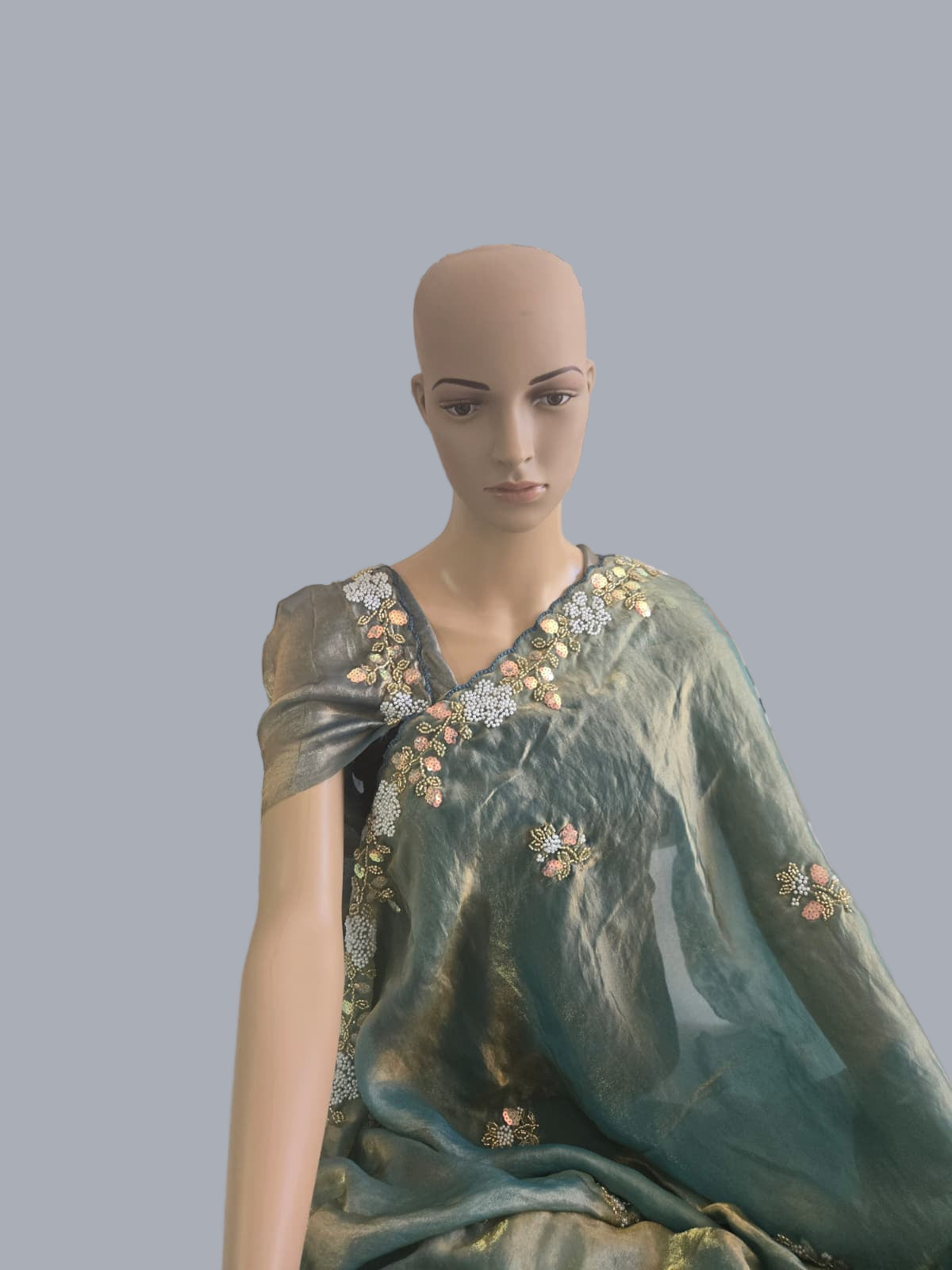 Premium Fancy Silk Saree with Sequin Brits Work & Arco Border Green– Buy from USA