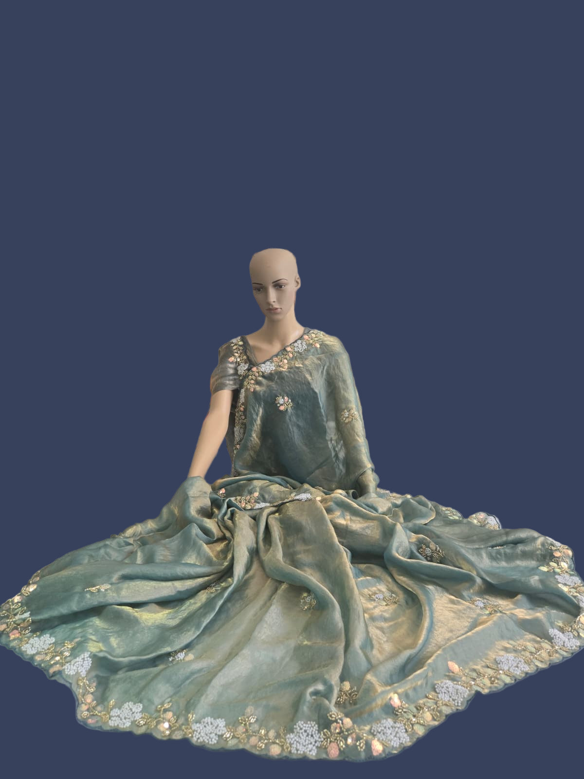 Premium Fancy Silk Saree with Sequin Brits Work & Arco Border Green– Buy from USA