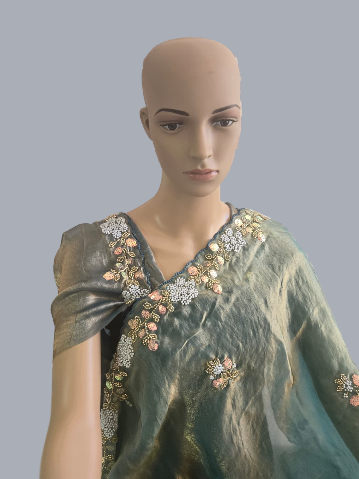 Premium Fancy Silk Saree with Sequin Brits Work & Arco Border Green– Buy from USA