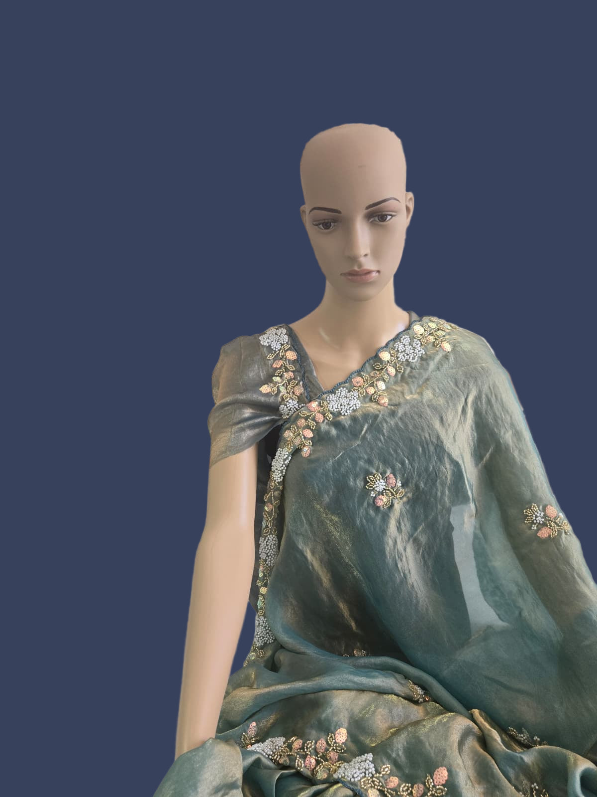 Premium Fancy Silk Saree with Sequin Brits Work & Arco Border Green– Buy from USA