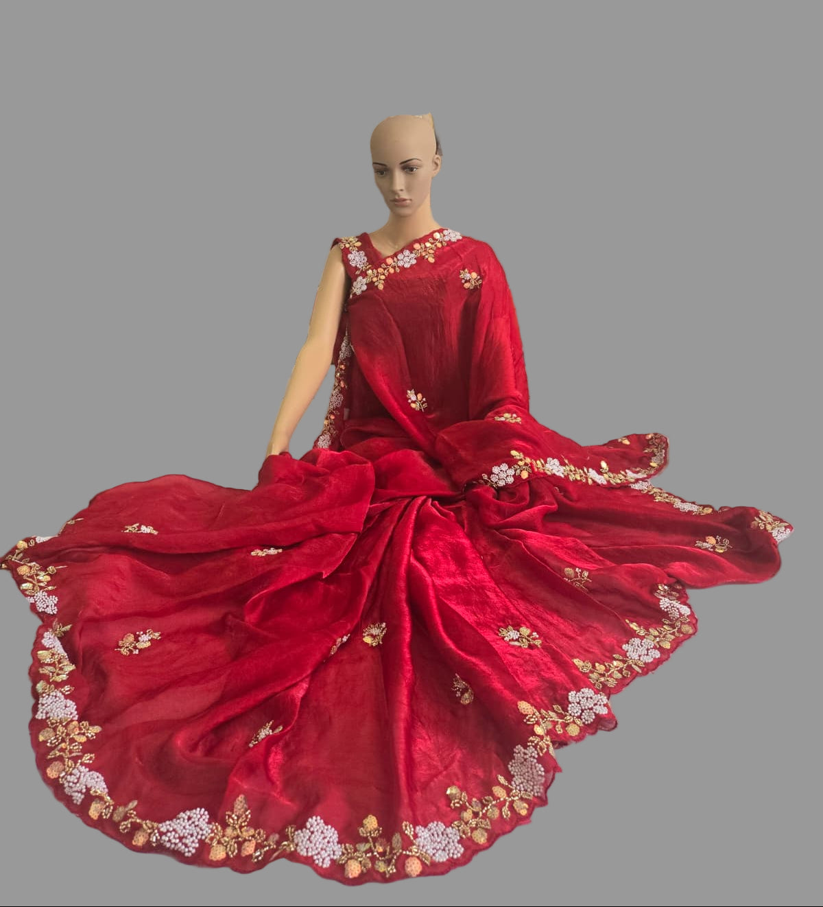 Premium Fancy Silk Saree with Sequin Brits Work & Arco Border Red– Buy from USA