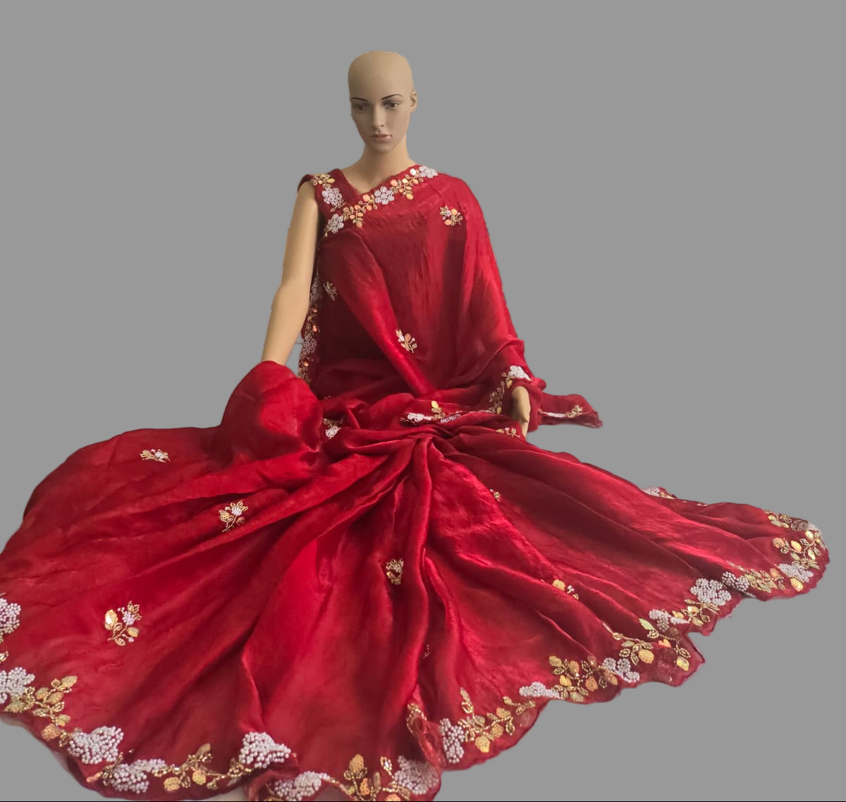 Premium Fancy Silk Saree with Sequin Brits Work & Arco Border Red– Buy from USA