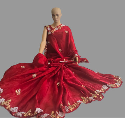 Premium Fancy Silk Saree with Sequin Brits Work & Arco Border Red– Buy from USA