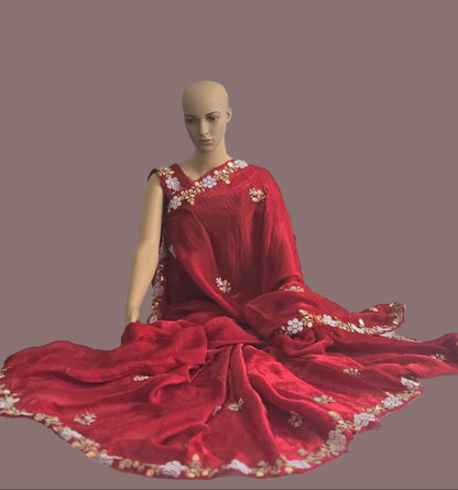 Premium Fancy Silk Saree with Sequin Brits Work & Arco Border Red– Buy from USA