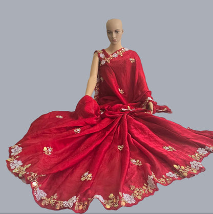Premium Fancy Silk Saree with Sequin Brits Work & Arco Border Red– Buy from USA