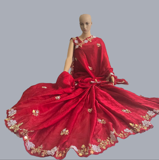Premium Fancy Silk Saree with Sequin Brits Work & Arco Border Red– Buy from USA