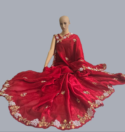 Premium Fancy Silk Saree with Sequin Brits Work & Arco Border Red– Buy from USA