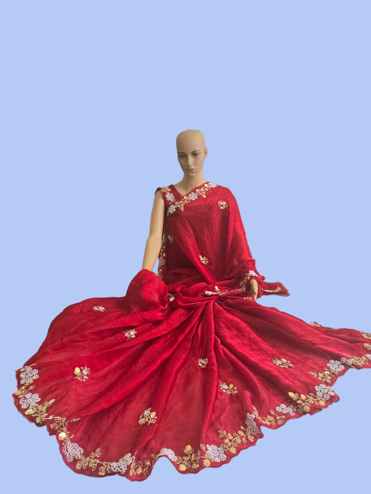 Premium Fancy Silk Saree with Sequin Brits Work & Arco Border Red– Buy from USA