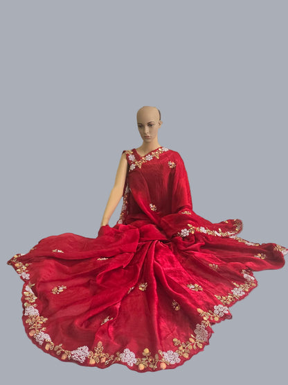 Premium Fancy Silk Saree with Sequin Brits Work & Arco Border Red– Buy from USA