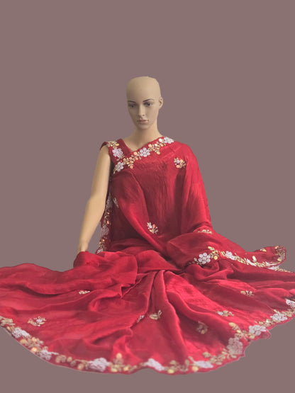 Premium Fancy Silk Saree with Sequin Brits Work & Arco Border Red– Buy from USA