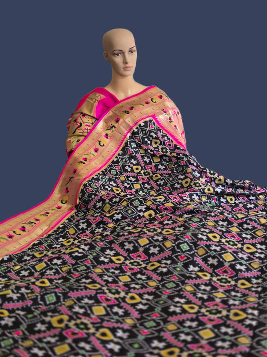 Kanchivaram Patola Paithani Silk Saree with Original Zari & Minakari Border – Buy from USA