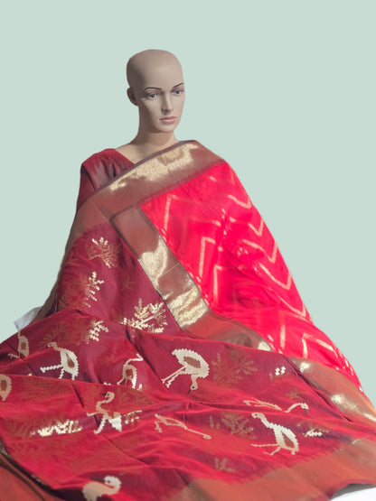 Soft Silk Saree Zari Design Weaving Pallu – Ships from USA – Traditional Silk Saree for Weddings & Festivals- Red Saree