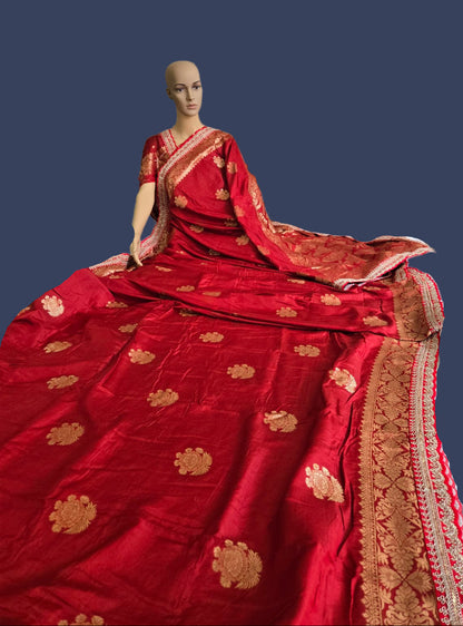 Premium Russian Cotton Silk Weaving Saree Scalloped Embroidery Border -Red– Buy from USA