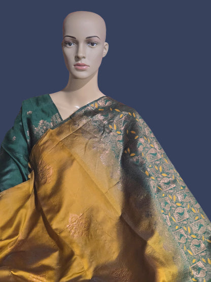 Light Weight Fancy Silk Yellow Silk Saree with Blouse Piece. Buy from USA