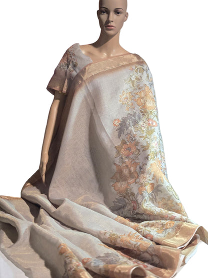 Exclusive Pure Tissue Silk Linen Hand Work Saree | Applique Work  Embroidery Saree buy from USA| Party Wear USA