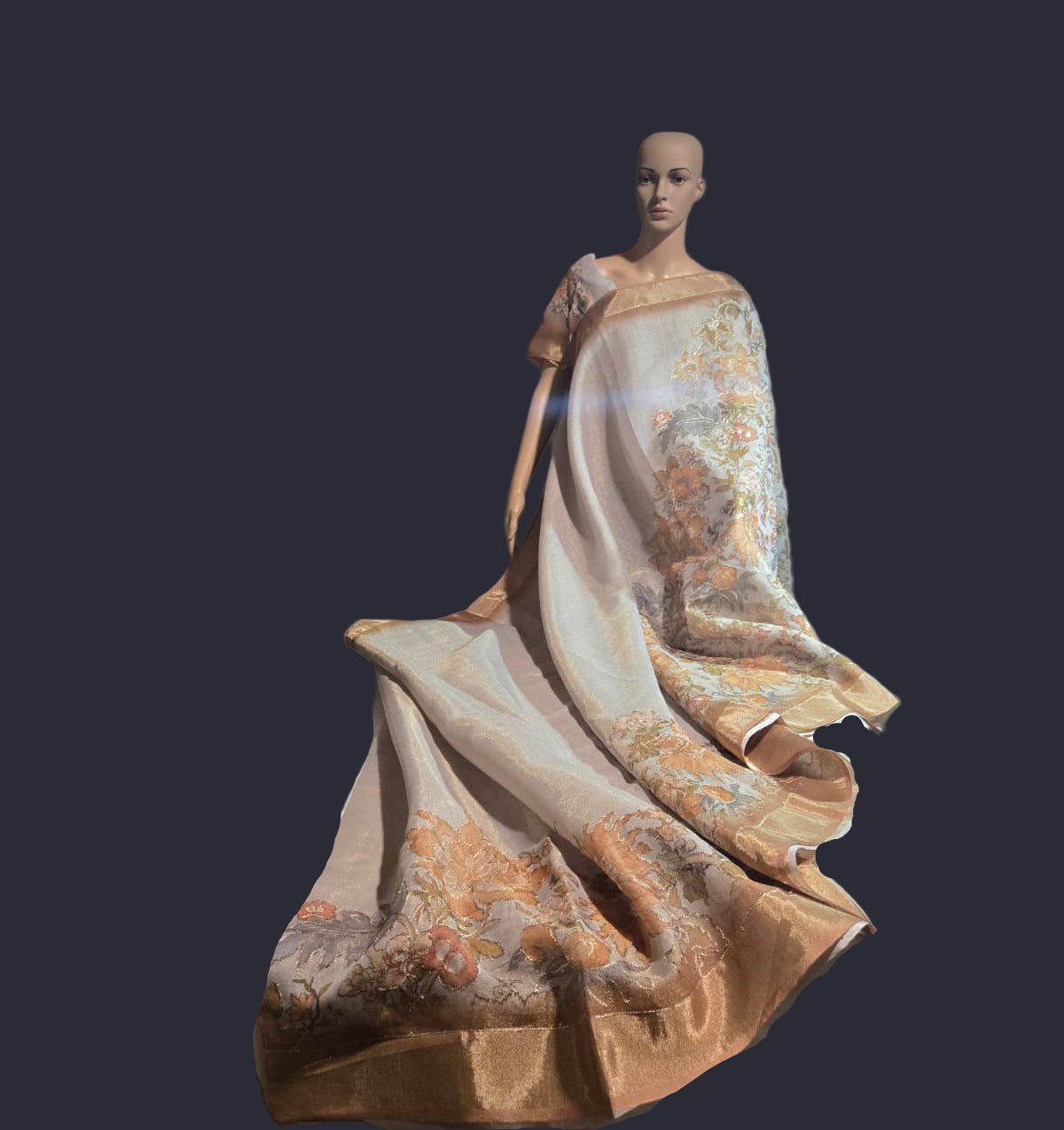 Exclusive Pure Tissue Silk Linen Hand Work Saree | Applique Work  Embroidery Saree buy from USA| Party Wear USA