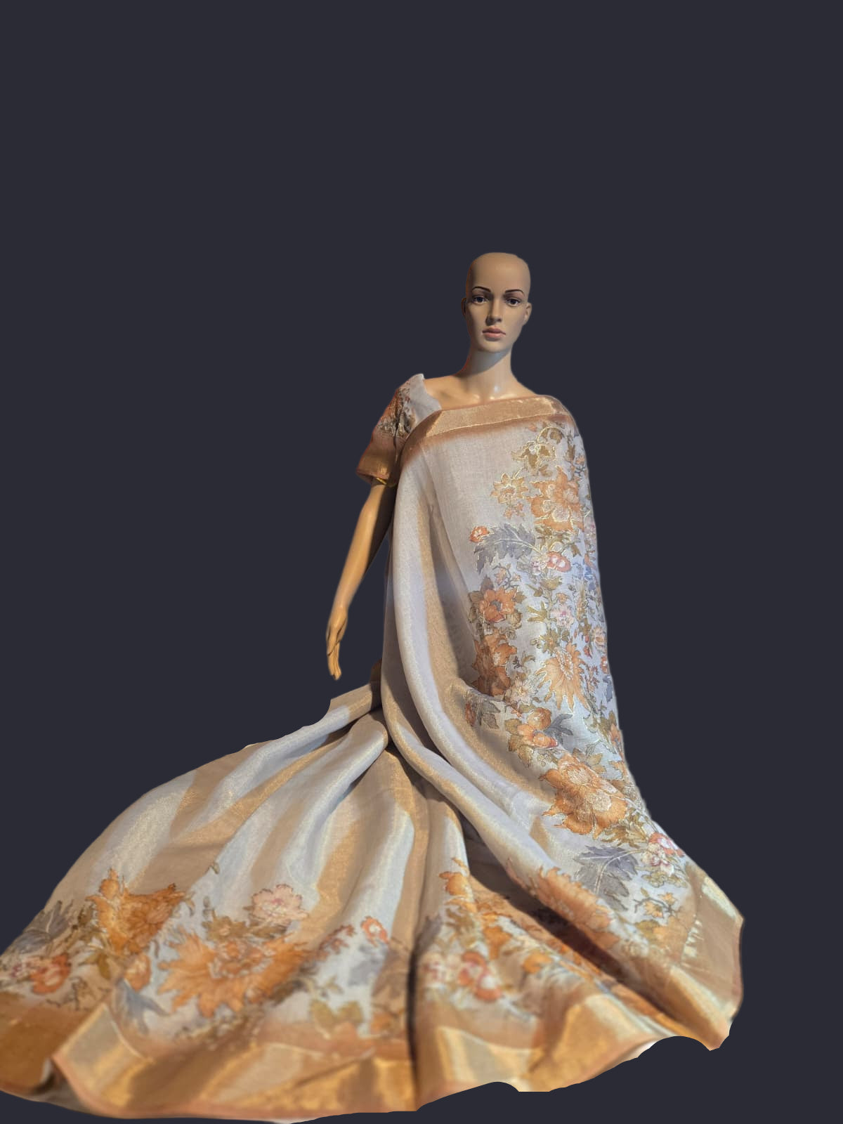 Exclusive Pure Tissue Silk Linen Hand Work Saree | Applique Work  Embroidery Saree buy from USA| Party Wear USA