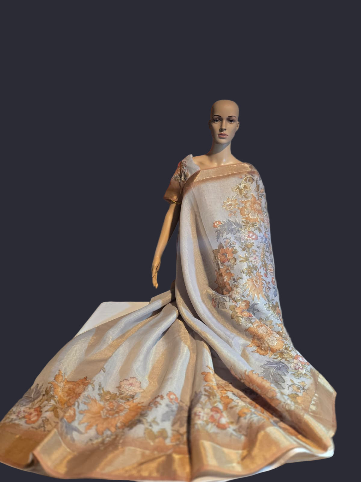 Exclusive Pure Tissue Silk Linen Hand Work Saree | Applique Work  Embroidery Saree buy from USA| Party Wear USA