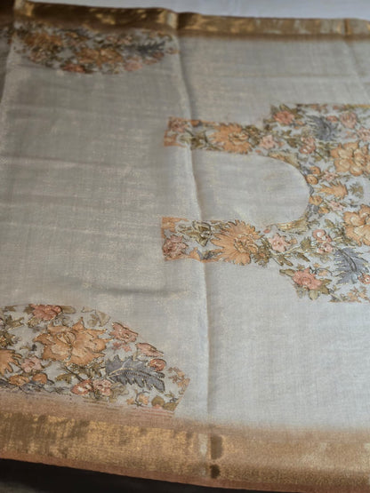 Exclusive Pure Tissue Silk Linen Hand Work Saree | Applique Work  Embroidery Saree buy from USA| Party Wear USA