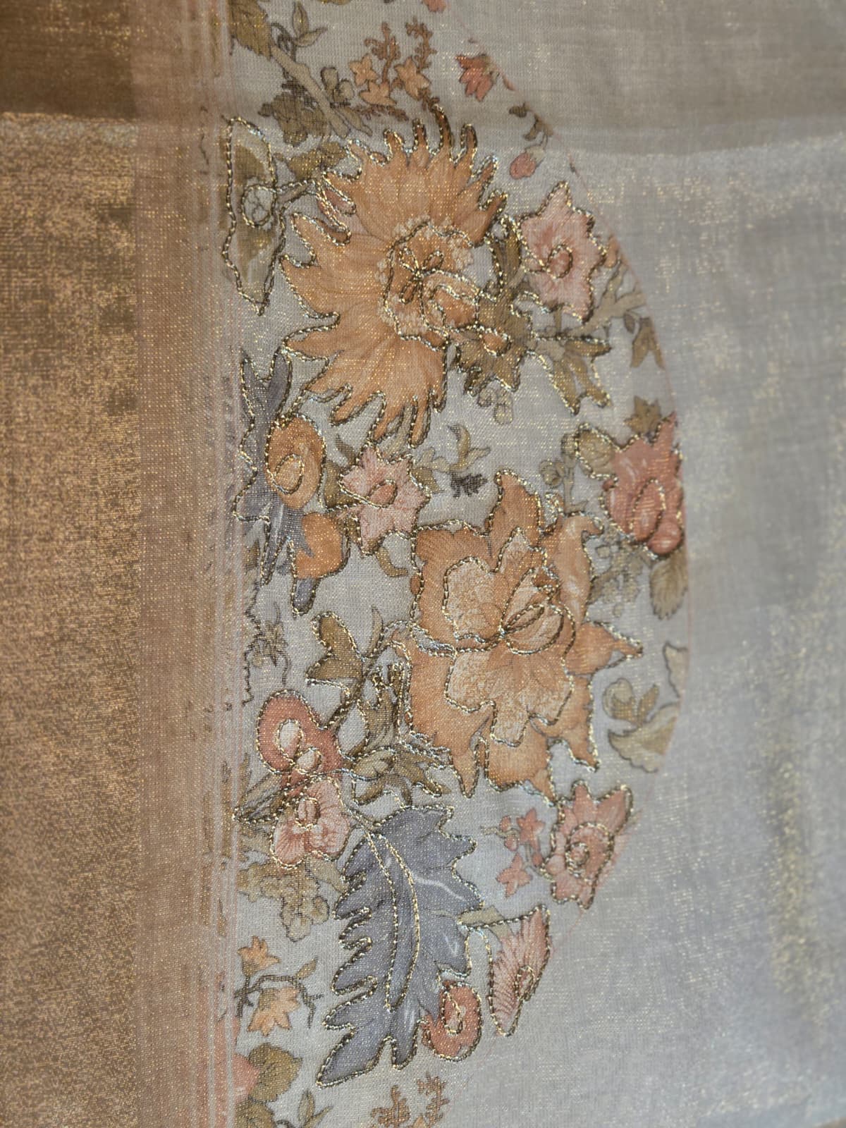 Exclusive Pure Tissue Silk Linen Hand Work Saree | Applique Work  Embroidery Saree buy from USA| Party Wear USA